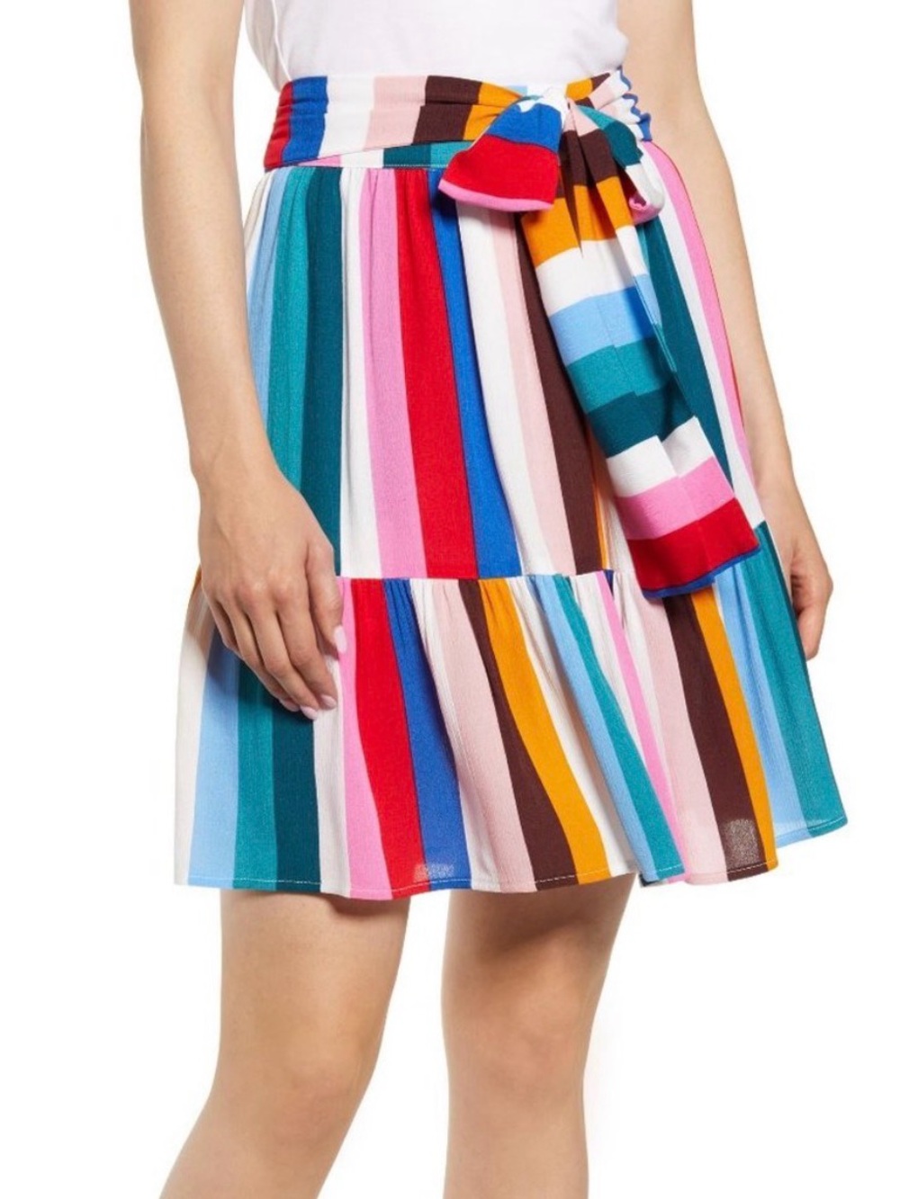 Gibson x Hi Sugarplum Collection-Striped Tie Accent on Waist Skirt-S